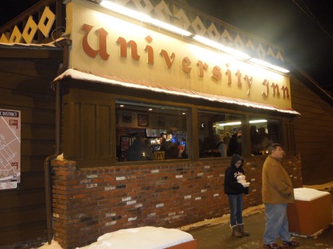 If you look in the window, you can see the line of people.